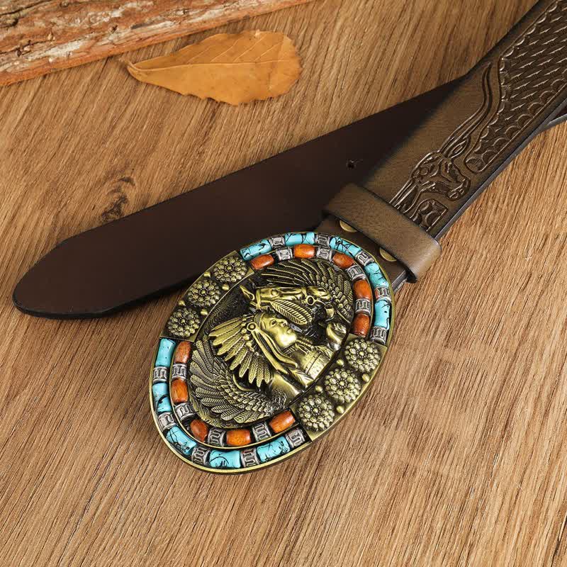 Cintura in pelle turchese con motivo boho indiano da uomo - image 5