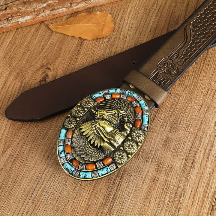 Cintura in pelle turchese con motivo boho indiano da uomo - image 5