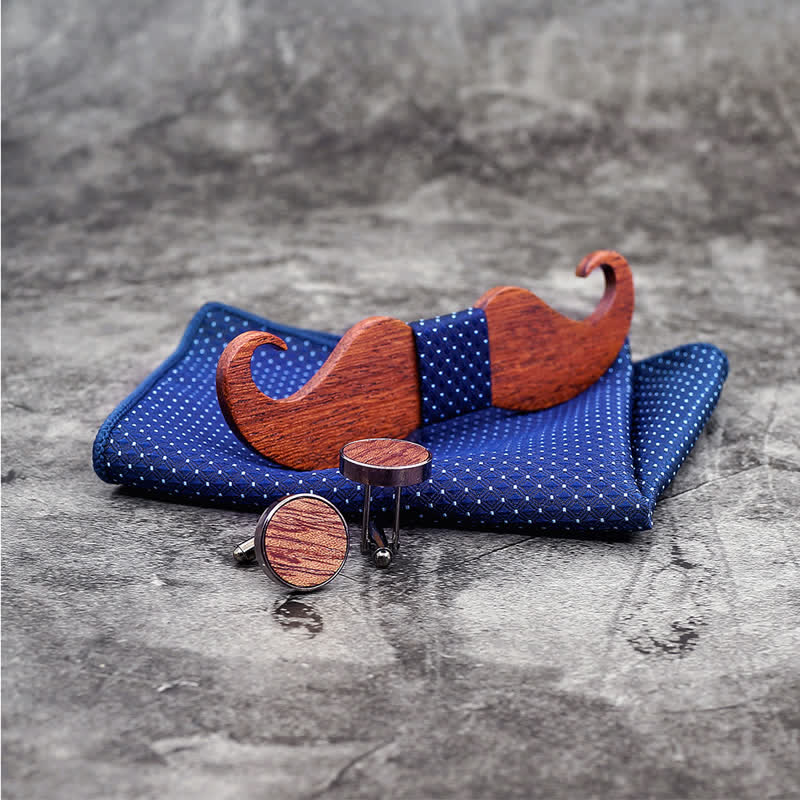 Set di 3 papillon in legno con baffi da uomo