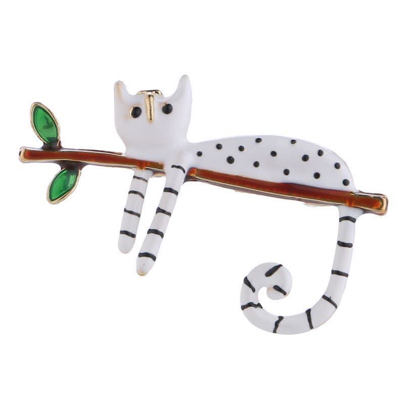 Spilla a forma di gatto a pois, da donna, con gattino pigro - Bianco - image 6