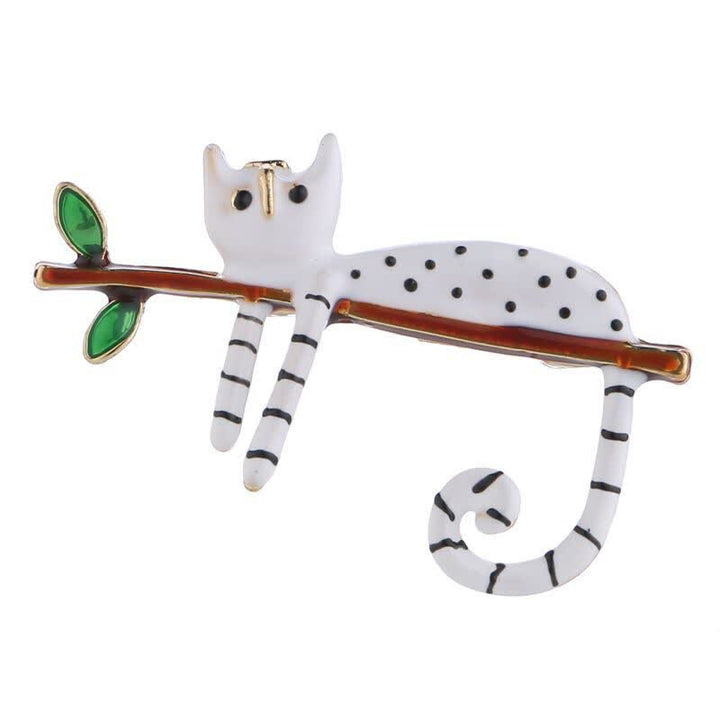 Spilla a forma di gatto a pois, da donna, con gattino pigro - Bianco - image 6