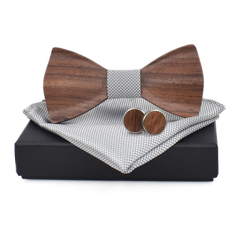 Set di 3 papillon in legno a scacchi semplici da uomo - Grigio - image 0
