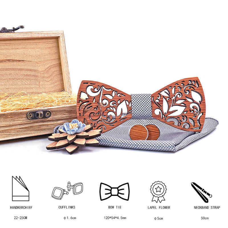 Set di 4 papillon in legno cavo da uomo con pianta