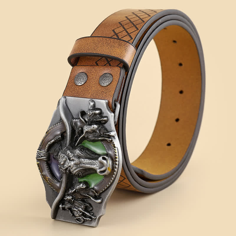 Cintura da uomo in pelle di toro con corna lunghe intagliate - Toro - 42 - image 0