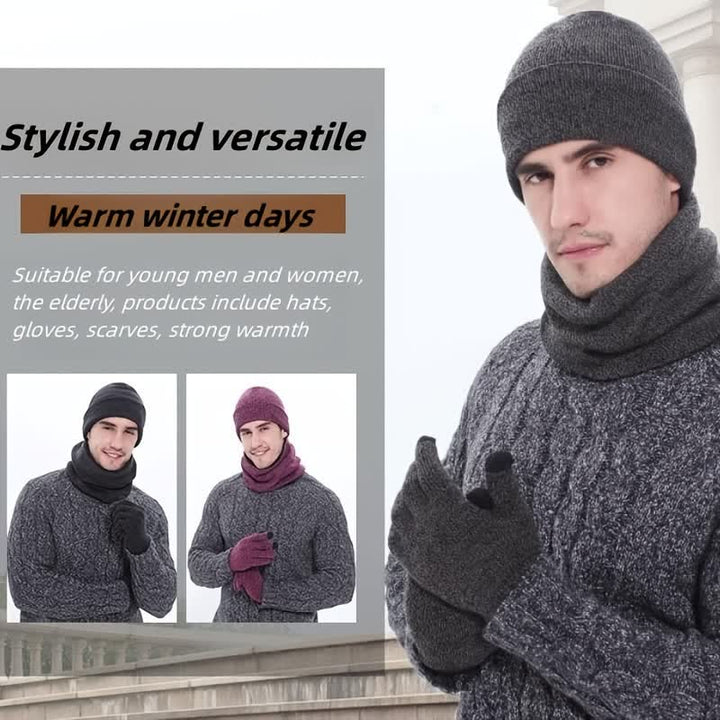 Set di 3 caldi cappelli, sciarpe e guanti touchscreen