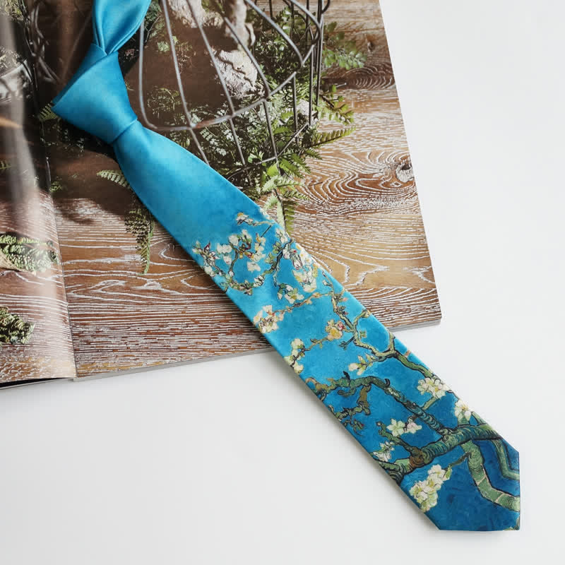 Cravatta da uomo con motivo albero di mandorlo in fiore