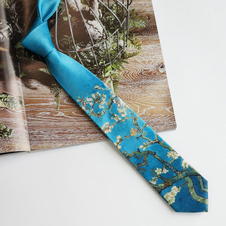 Cravatta da uomo con motivo albero di mandorlo in fiore