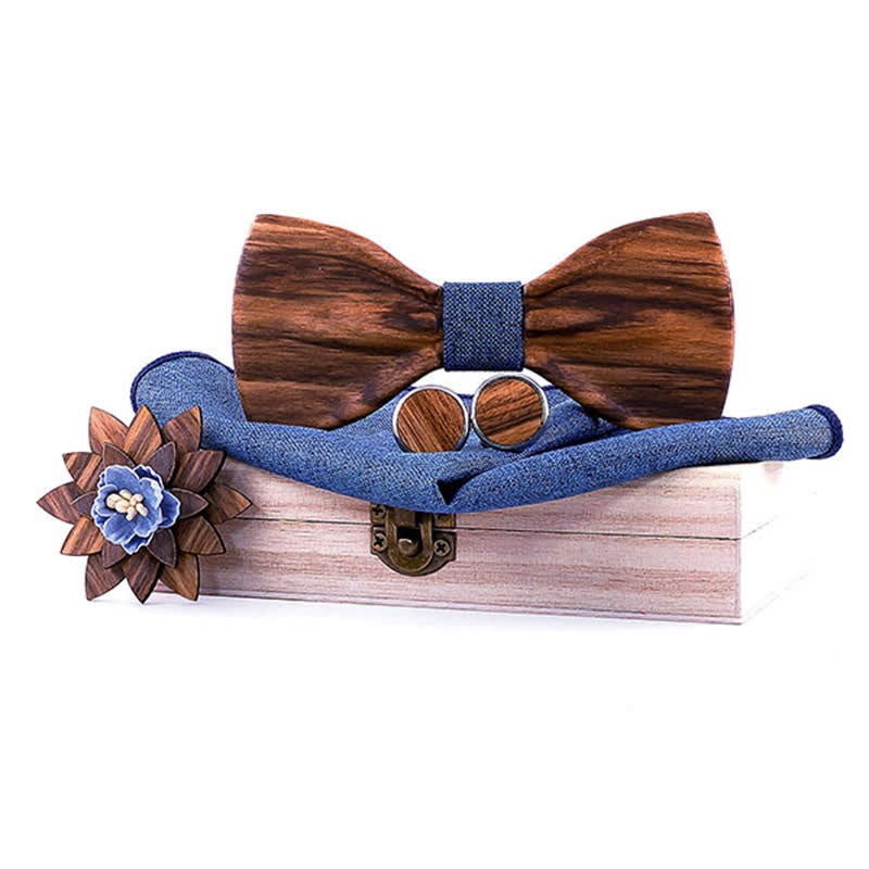 Set di 4 papillon in legno concavo formale da uomo