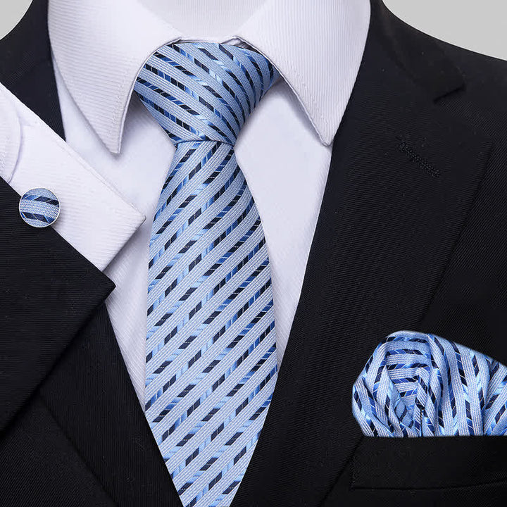 Set di 3 cravatte a righe con geometria da uomo