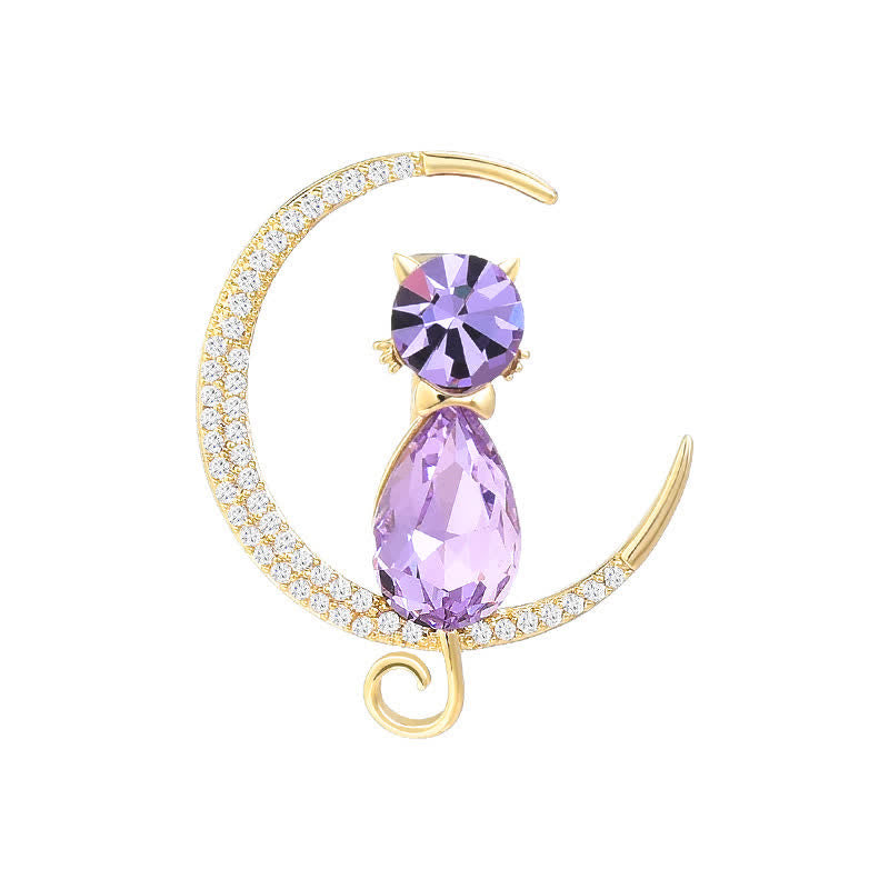 Spilla da donna a forma di gattino con luna e menisco - Viola - image 0
