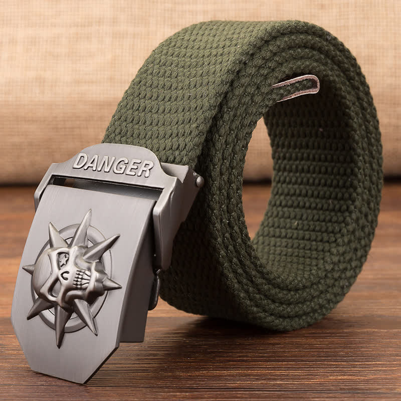 Cintura in tela intrecciata con fibbia automatica a teschio da uomo - Verde militare - 42 - image 7