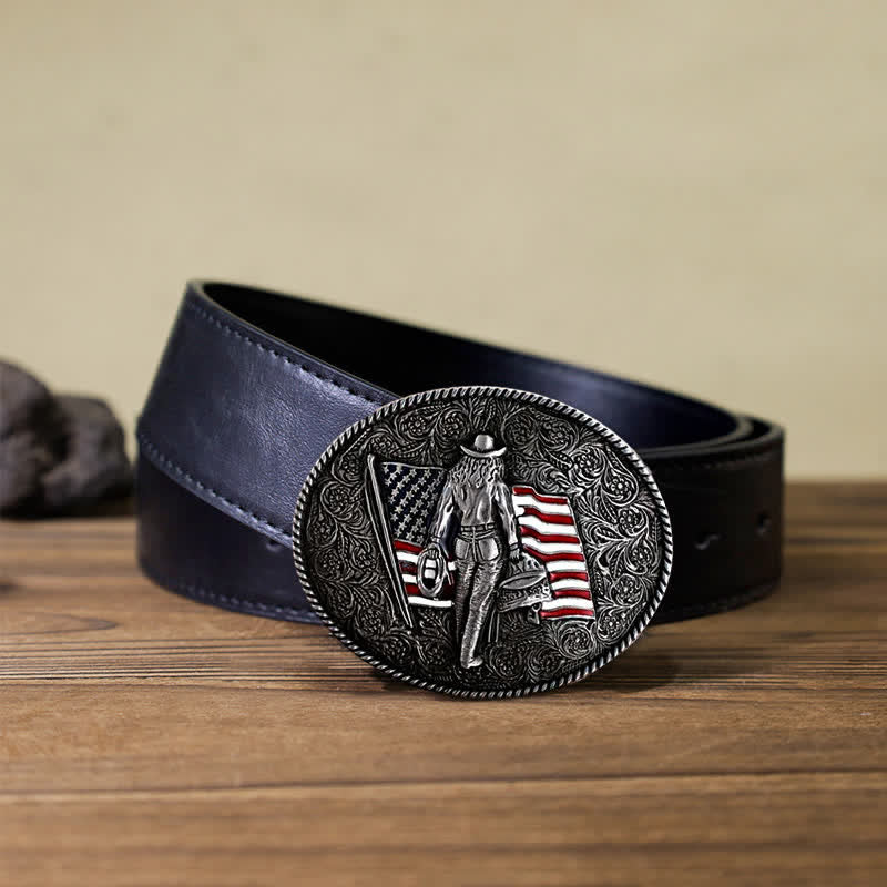 Cintura in pelle con fibbia della bandiera americana da cowboy fai da te da uomo