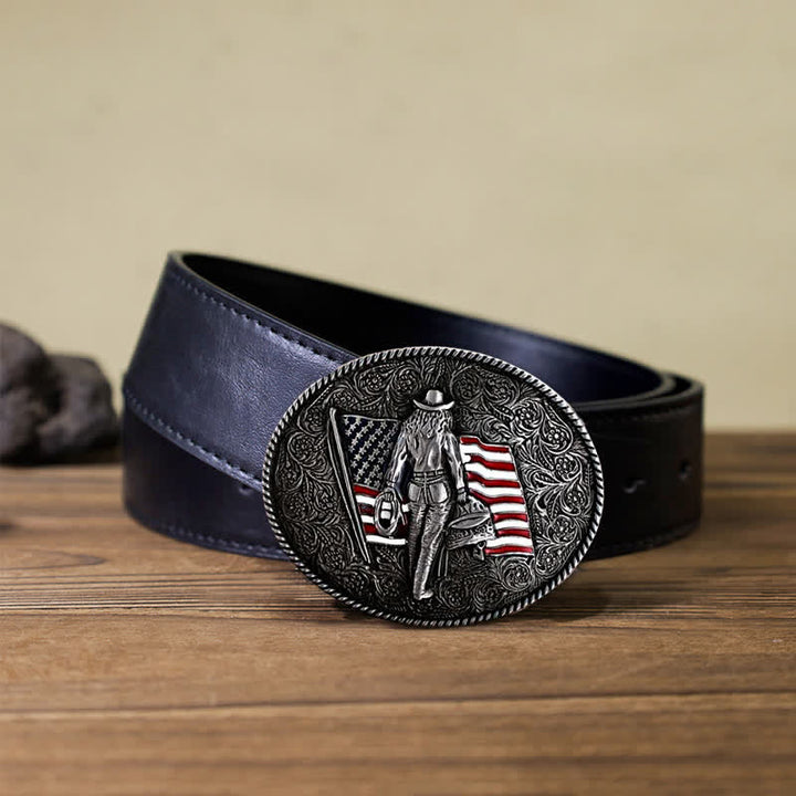 Cintura in pelle con fibbia della bandiera americana da cowboy fai da te da uomo