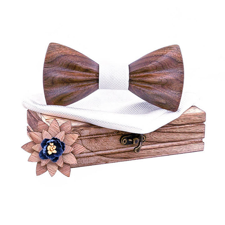 Set di 3 cravatte a farfalla in legno intagliate a mano da uomo - Noce - Bianco - image 9