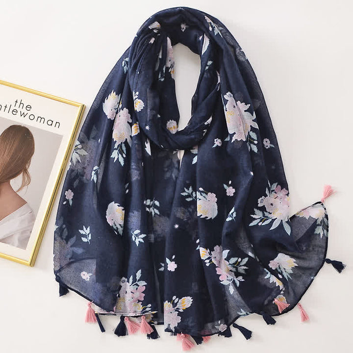 Sciarpa sottile con nappe floreali a farfalla da donna