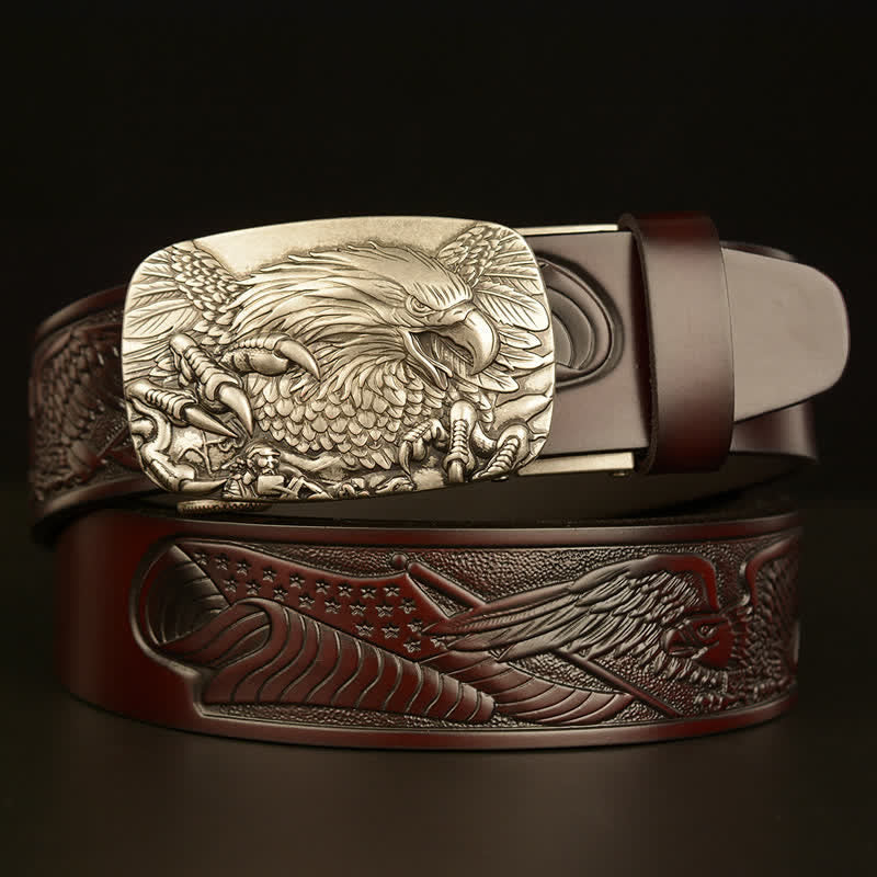 Cintura in pelle con chiusura automatica Eagle Wings Vintage da uomo