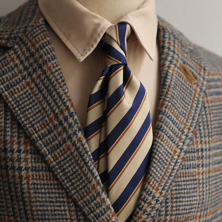 Cravatta a righe classica da ufficio per uomo - Beige e blu navy - image 5