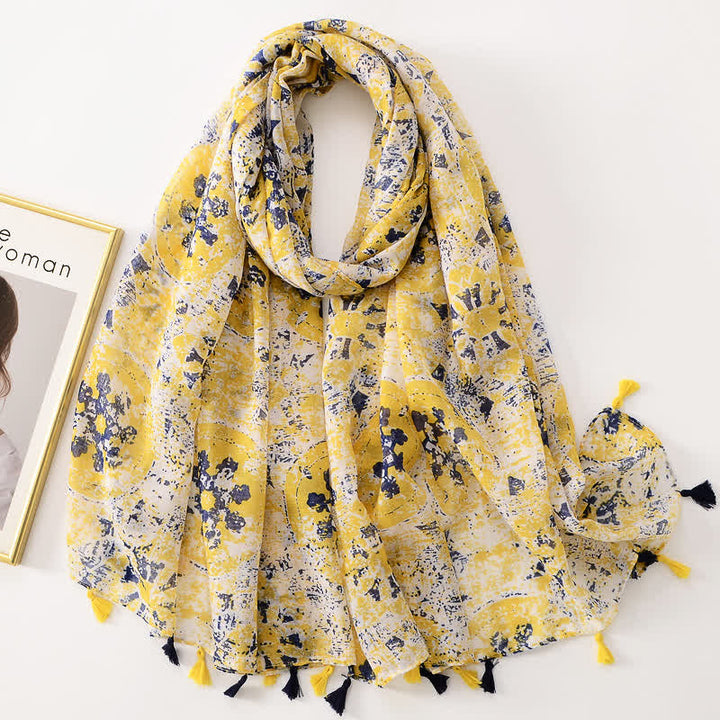 Sciarpa sottile con nappe floreali a farfalla da donna