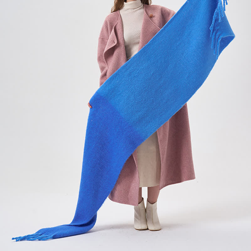 Sciarpa con frange bicolore semplice invernale da donna - Blu - image 10