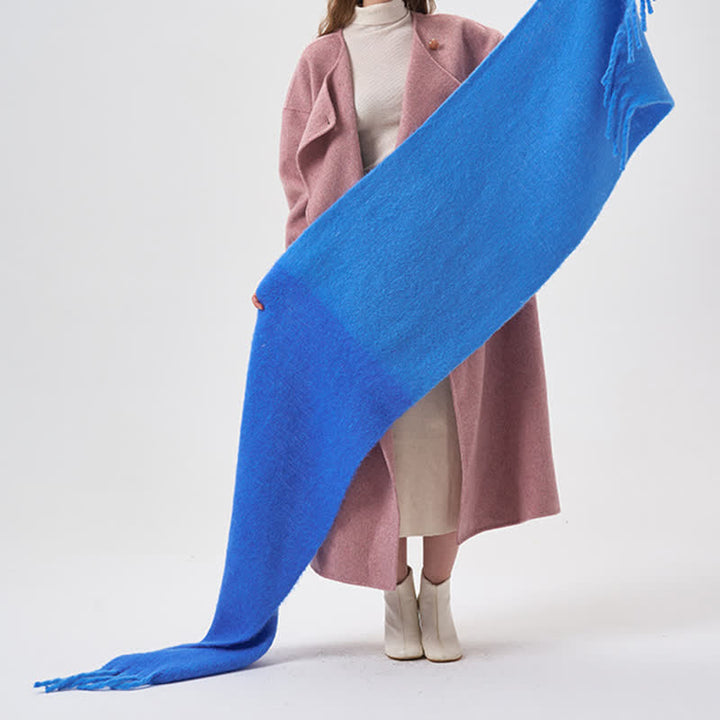 Sciarpa con frange bicolore semplice invernale da donna - Blu - image 10