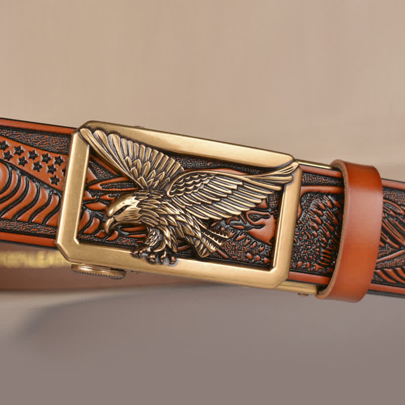 Cintura in pelle goffrata con fibbia Hollow Eagle da uomo