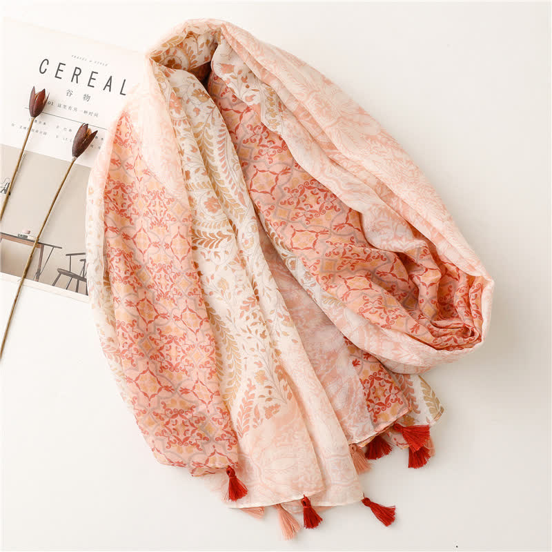 Sciarpa con frange di grano a mantella morbida floreale da donna
