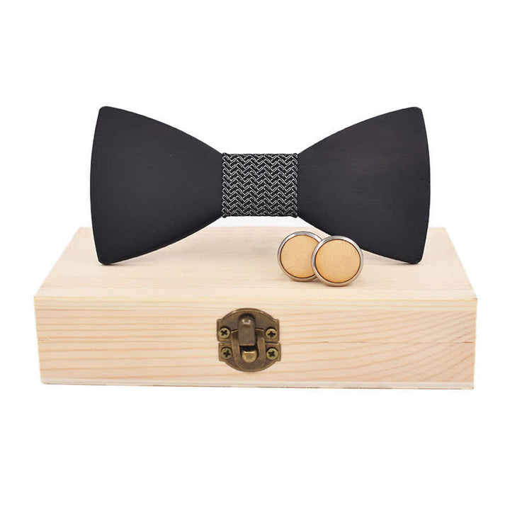 Set di 2 gemelli da uomo in legno nero con papillon - Tessitura nera - image 14