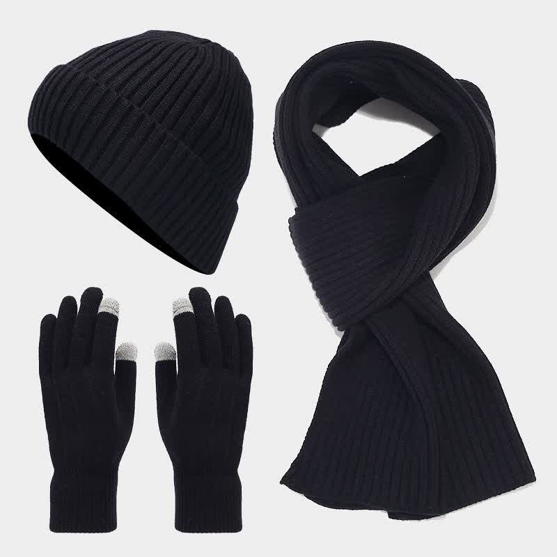 Set di 3 cappelli, sciarpe e guanti classici unisex versatili - Nero - Regolabile (circa 21 5/8"-23 5/8") - image 12