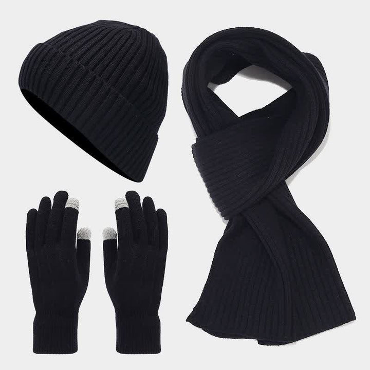 Set di 3 cappelli, sciarpe e guanti classici unisex versatili - Nero - Regolabile (circa 21 5/8"-23 5/8") - image 12
