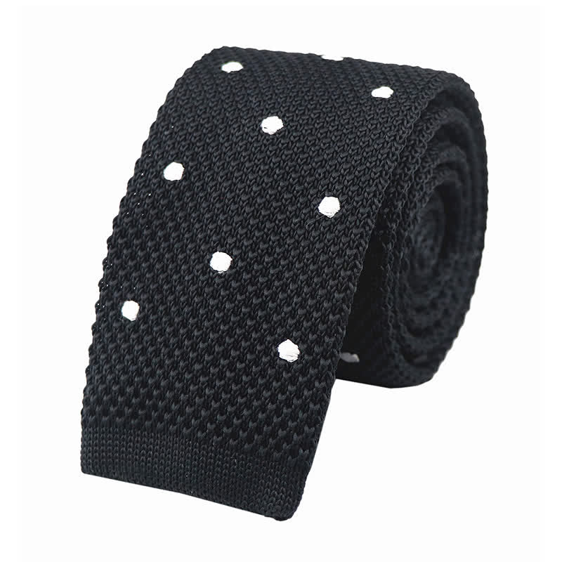 Cravatta a maglia a pois bianchi da uomo - Nero - image 2