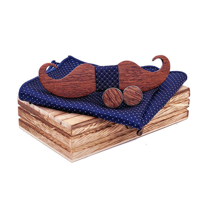 Set di 3 papillon in legno con baffi da uomo