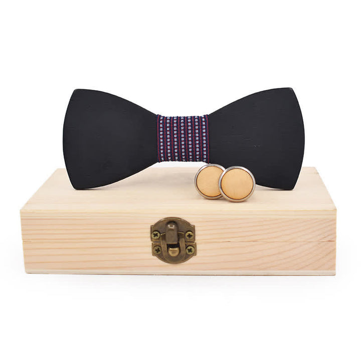 Set di 2 gemelli da uomo in legno nero con papillon