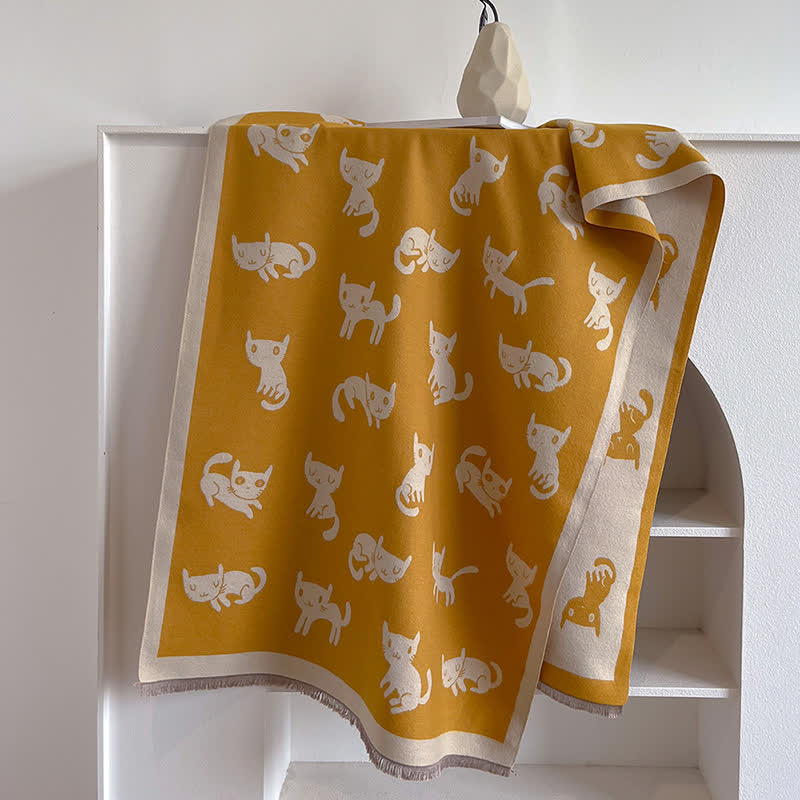 Sciarpa antifreddo con stampa di gatto, calda e grande, da donna - Giallo - image 11