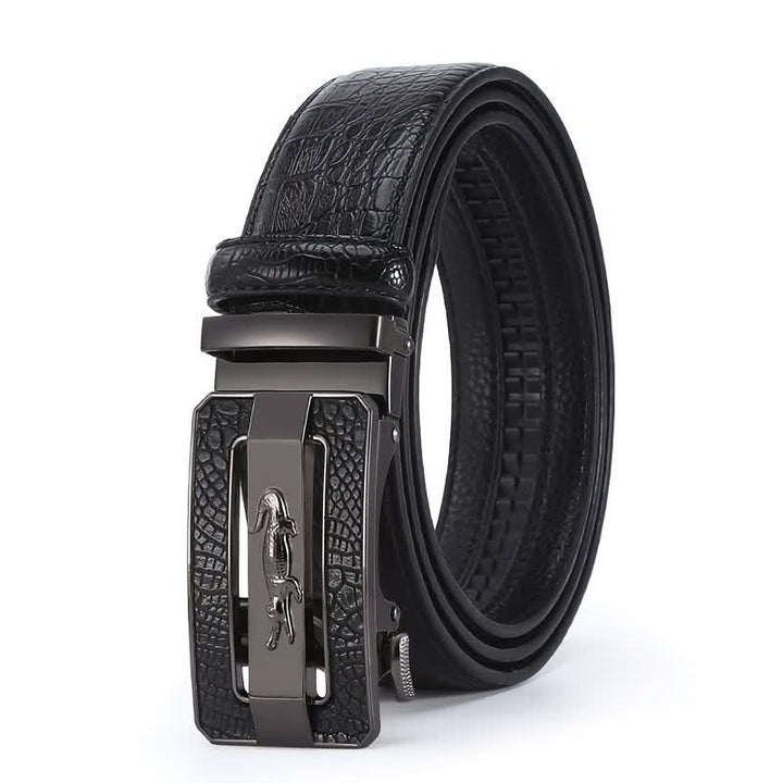 Cintura da uomo in pelle con fibbia automatica con motivo coccodrillo - Stile n. 1 - Nero / Nero - 44 - image 3