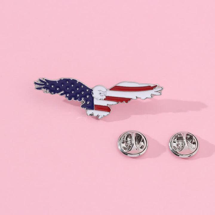 Spilla da uomo con bandiera americana e avvoltoio in smalto