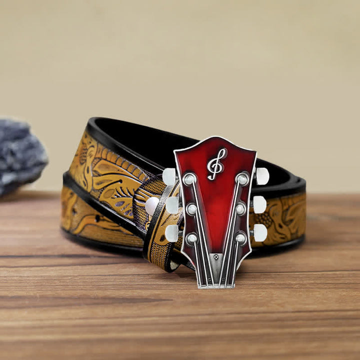 Cintura in pelle con fibbia per paletta di chitarra musicale fai da te da uomo
