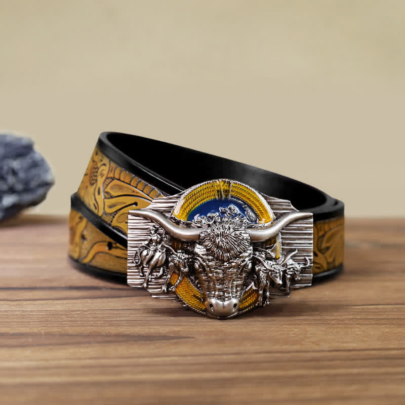 Cintura in pelle con fibbia a forma di toro Longhorn Domineering fai da te da uomo