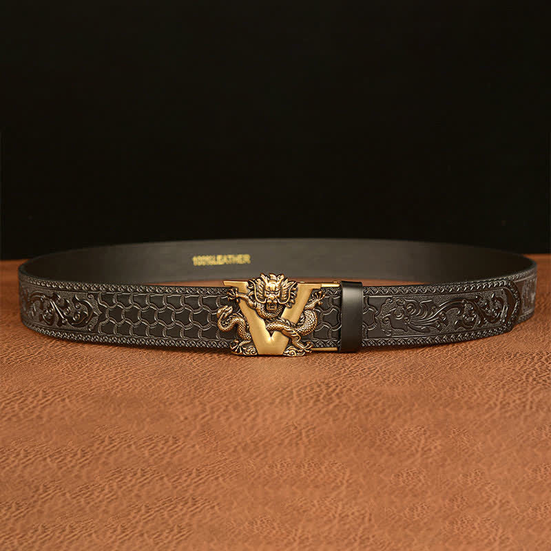 Cintura in pelle con goffratura a forma di drago con lettera V da uomo - image 13