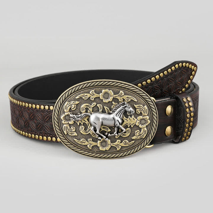 Cintura in pelle con chiusura floreale Strong Horse da uomo
