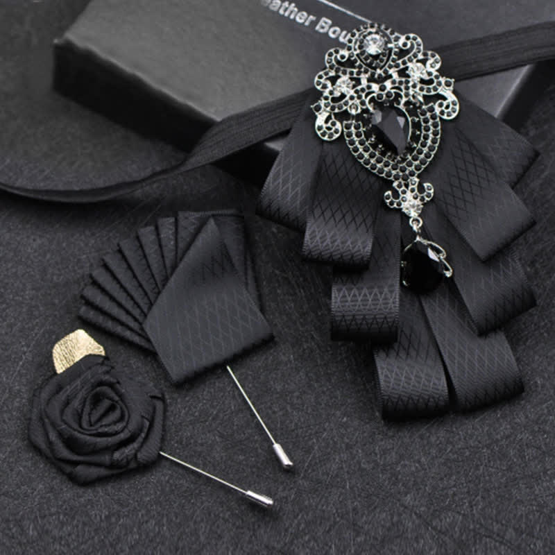 Set di 3 papillon con strass neri a quadri