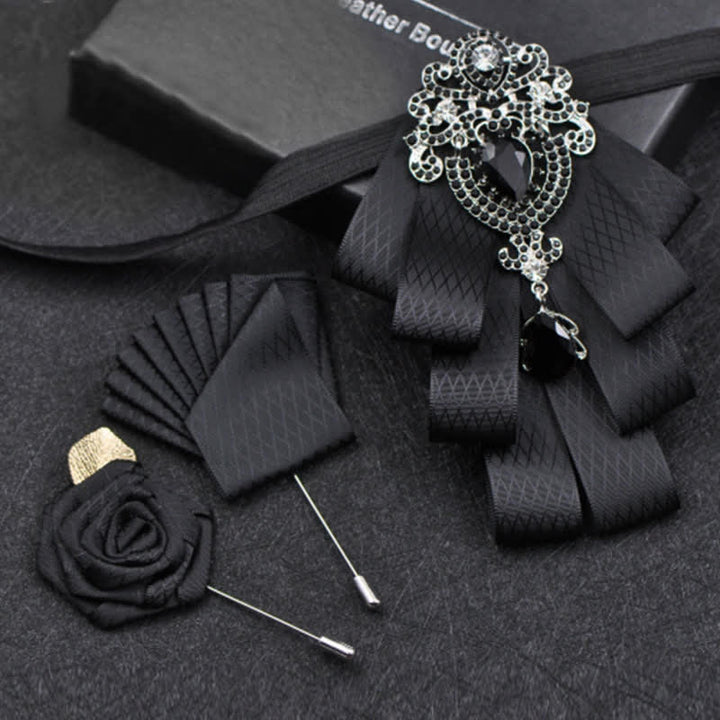 Set di 3 papillon con strass neri a quadri