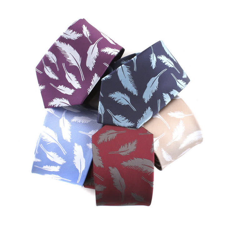 Cravatta da uomo in jacquard con stampa di piume