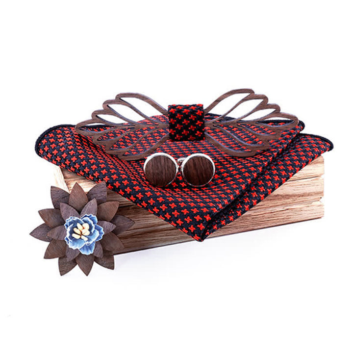 Set di 4 papillon in legno a forma di foglie cave da uomo - Stelle Rosse - image 12