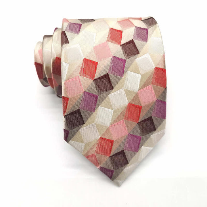 Cravatta da uomo in pura seta con motivo geometrico quadrato colorato