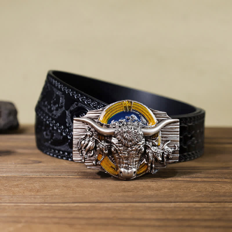 Cintura in pelle con fibbia a forma di toro Longhorn Domineering fai da te da uomo