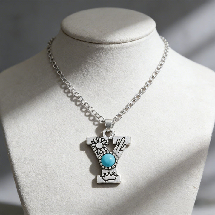 Collana vintage con ciondolo a forma di iniziale turchese - Y - image 26