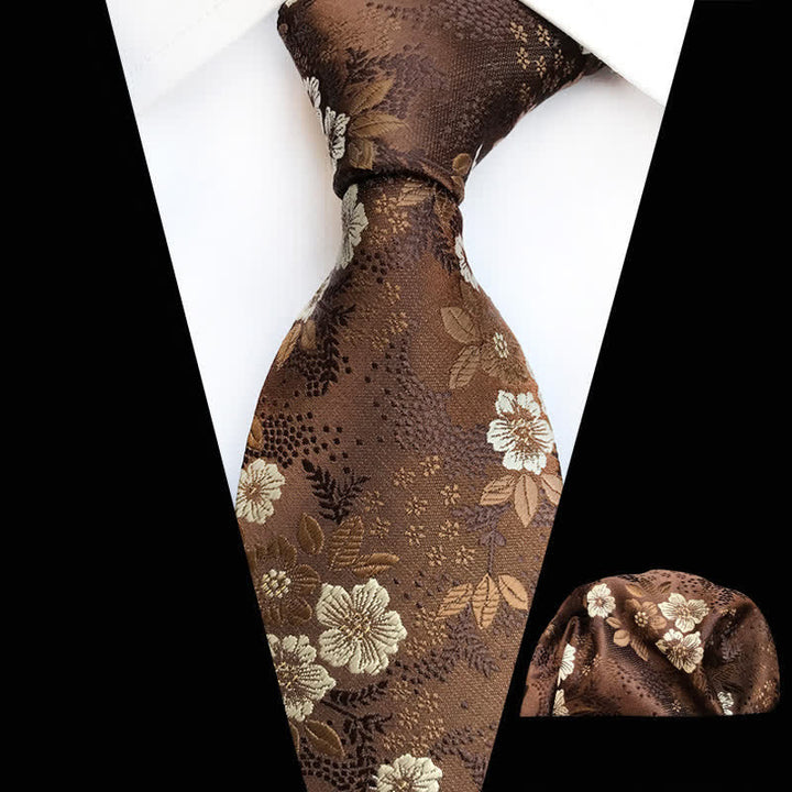 Set di 2 cravatte floreali con fiori di prugna da uomo - Marrone sella - image 9