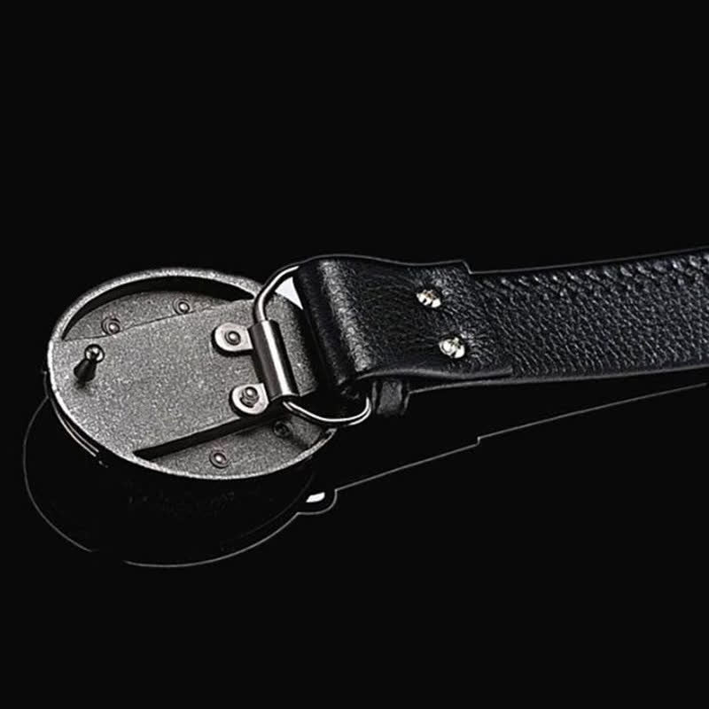 Cintura da uomo in pelle con croce piccola e coltello pieghevole