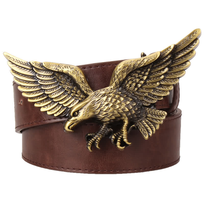 Cintura in pelle con fibbia grande aquila volante da uomo - Marrone / Oro - 40 - image 4