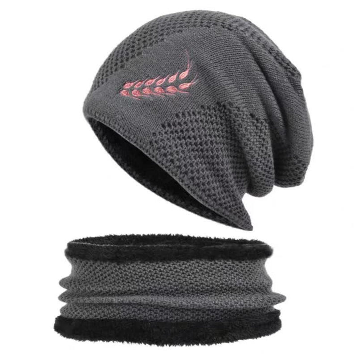 Set di 2 cappelli e scaldacollo con ricamo a forma di grano